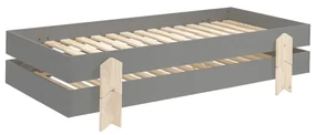 Set 2 paturi stivuibile pentru copii MODULO, din MDF și pin masiv, cu somiere cu lamele incluse – Vipack