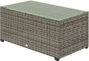 Outsunny Masă de cafea pentru grădină, masă auxiliară din rășină împletită cu blat din sticlă securizată, 90 x 50 x 38 cm, gri închis | Aosom Romania