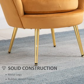 HOMCOM Fotoliu Vintage din Catifea Galbenă, Design Elegant pentru Living sau Birou, Confort Superior | Aosom Romania