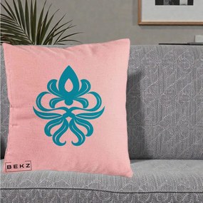 Perna Decorativa Ornament Turcoaz Fleur de Lis, 40x40 cm, Roz, Husa Detasabila, Perna Inclusa, BEKZ®