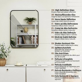 HOMCOM Oglindă de Baie 60 x 80 cm Oglindă Decorativă de Perete cu Ramă Metalică și Cârlig Ușor de Agățat pentru Sufragerie, Hol, Intrare - Negru | Aosom Romania