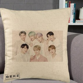 Perna Personalizata K-pop BTS Foto Grup Landscape Pastel, 40x40 cm, Bej, Husa Detasabila, Perna Inclusa, BEKZ®
