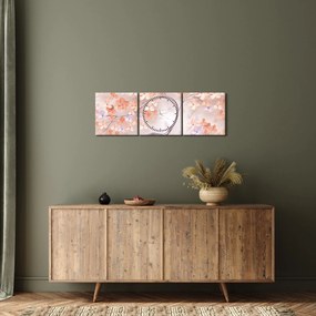 Tablou florilor de pom din coral - abstract (cu ceas) (90x30 cm)