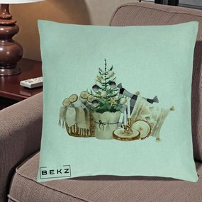 Perna Decorativa Colt Cozy de Craciun Boho, 40x40 cm, Verde Menta, Husa Detasabila, Perna Inclusa, BEKZ®