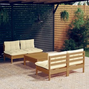 3096007 vidaXL Set mobilier grădină cu perne crem, 5 piese, lemn de pin