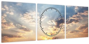 Tablou - Elefanți rătăcind în savană (cu ceas) (90x30 cm)