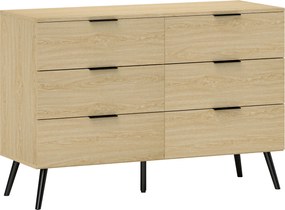 HOMCOM Comodă cu 6 Sertare, Unitate de Depozitare pentru Dormitor, Living, 110x40x75 cm, Lemn Natural | Aosom Romania