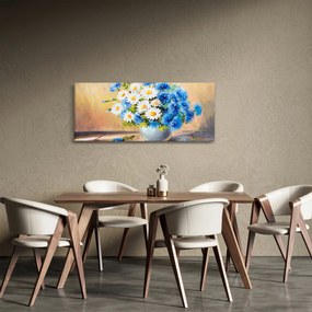 Tablou pictat cu vaza și flori (120x50 cm)