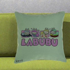 Perna Personalizata Labubu Sleeping Quad, 40x40 cm, Verde, Husa Detasabila, Perna Inclusa, BEKZ®