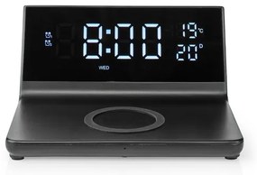 Nedis WCACQ20BK - Ceas cu alarmă, ecran LCD și încărcător wireless 15W/5V negru