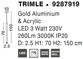 Pendul LED design modern Trimle auriu 2.5cm