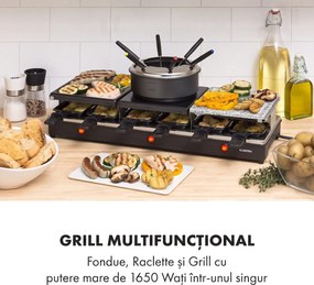 Klarstein Fonduelette XL, 3 în 1 raclette grill & fondue, piatră naturală, 1650 W, 12 Persoane