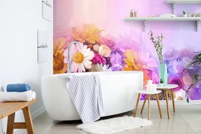 Tapet pictură în ulei cu flori viu colorate