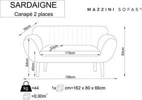 Canapea cu tapițerie din catifea Mazzini Sofas Sardaigne, 158 cm, roșu