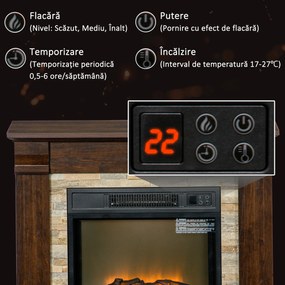 HOMCOM Semineu Electric de Podea cu Timer, Temperatura Reglabila, din Metal, ABS si PAL, 80x21.6x67.8 cm, Maro | Aosom Romania