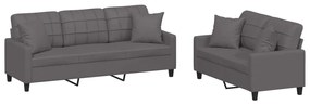 3201390 vidaXL Set de canapele cu perne, 2 piese, gri, piele ecologică