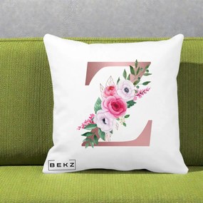 Cadou Personalizat - Perna Personalizata Monograma Rose Gold Litera Z, 40x40 cm, Alba Mata, Husa Detasabila, Perna Inclusa, BEKZ®
