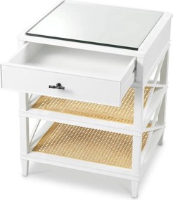 Noptiera, Masuta Laterala LUX, Lemn, Rattan, Bahamas alb