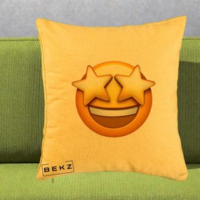 Perna Decorativa Emoji Ochi Stele, 40x40 cm, Galben, Husa Detasabila, Perna Inclusa, BEKZ®
