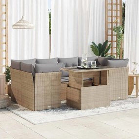 vidaXL Set canapele de grădină, 7 piese, cu perne, bej, poliratan