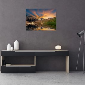 Tablou pe sticlă - Oglindirea în lacul montan (70x50 cm)