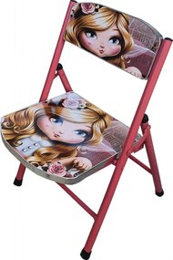Masuta pliabila pentru copii din MDF Novokids™ Round folding table, Cu doua scaune pliabile, Diametru 60 cm, 2 niveluri de inaltime, Suprafata