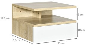 HOMCOM Set de 2 Noptiere Suspendate cu Sertar și Poliță Superioară, Noptiere Moderne din Lemn, 35x32x22.5 cm, Lemn Natural | Aosom Romania