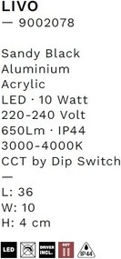 Aplica de perete LED baie IP44 LIVO negru