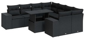 3326766 vidaXL Set mobilier de grădină cu perne, 9 piese, negru, poliratan