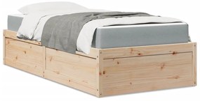 vidaXL Pat cu saltea, 100x200 cm, lemn masiv pin