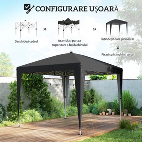 Outsunny Gazebo 3x3 m Pliabil Pop Up cu Înălțime Reglabilă, UV50+, Gazebo de Grădină cu Lumină Centrală și USB, Telecomandă, Geantă de Transport, pentru Exterior, Camping, Petreceri, Negru | Aosom Romania