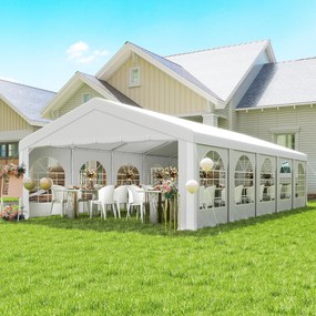 Outsunny Pavilion pentru Petreceri 10x5 m cu 10 Pereți Laterali Detașabili, Pavilion de Grădină cu 5 Secțiuni, Uși cu Fermoar și Ferestre, Pavilion pentru Nunți, Evenimente, Întâlniri, UV30+, Alb | Aosom Romania
