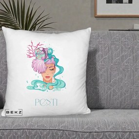 Perna Personalizata Zodiac Pesti Cowgirl, 40x40 cm, Alb Pufos, Husa Detasabila, Perna Inclusa, BEKZ®