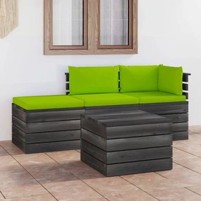 Set mobilier gradina paleti cu perne 4 piese lemn masiv pin verde aprins, 4