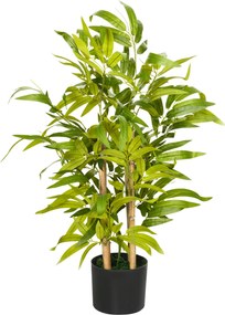 HOMCOM Plantă Artificială de Bambus, Înălțime 60 cm, din Poliester și PP, Verde, cu Vas de Ciment Ø15x12.5 cm | Aosom Romania
