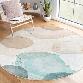 Covor albastru/bej lavabil rotund ø 150 cm Puddle – Mila Home