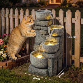 Outsunny Fântână de grădină Cascadă 4 niveluri Decorațiune efect piatră și cărămidă cu iluminare LED 28 x 25 x 54,5 cm Gri | Aosom Romania