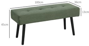 HOMCOM Bancă banca la capat de pat căptușită din catifea cotelată și picioare din oțel negru suport 220 kg 100 x 36 x 45 cm verde | Aosom Romania