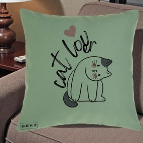 Perna Personalizata Cat Lover Pisica Ilustratie Linie, 40x40 cm, Verde, Husa Detasabila, Perna Inclusa, BEKZ®