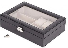 Organizator ceasuri/ochelari, Home Styling Collection, piele ecologica, Negru/Bej, 30x21x8 cm