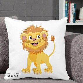 Perna Decorativa Pui de Leu Kawaii, 40x40 cm, Alba Mata, Husa Detasabila, Perna Inclusa, BEKZ®