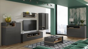 Mazzoni Set de mobilier FOLK Antracit (gri închis)/Stejar Artisan - MOBILIER MODERN PENTRU CAMERA DE ZI CU COMODĂ MARE TV