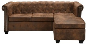 275223 vidaXL Canapea Chesterfield formă L, piele întoarsă artificială, maro