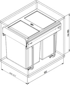 Cos gunoi incorporabil GTV Practi Eco, colectare selectiva, pentru corp de 450 mm, gri antracit, 2 x 20 l Gri antracit, Plastic, L:415  mm; A:500 mm;