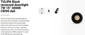 Spot LED incastrabil TULIPA Black recessed downlight 7W 15° 3000K CRI90 dali