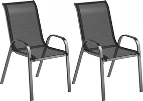 Outsunny Set de 2 Scaune de Prânz pentru Exterior, Scaune Suprapozabile cu Spătar Înalt, Șezut Respirabil pentru Grădină, Verandă, Negru | Aosom Romania