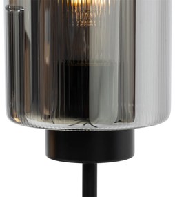 Lampa de masa Art Deco neagra cu sticla fum 2 lumini - Laura