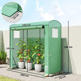 Outsunny Seră de balcon cu ușă rulabilă și 2 ferestre din plasă, seră pentru legume cu structură din oțel și husă PE, 200x75x188 cm, verde | Aosom Romania