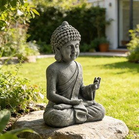 Outsunny Statuie de Grădină, Sculptură Buddha Șezând din Oxid de Magneziu, Decorațiune Spirituală 32 x 23 x 51 cm, Gri Închis | Aosom Romania