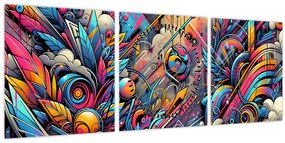 Tablou - Graffiti multicolor (cu ceas) (90x30 cm)